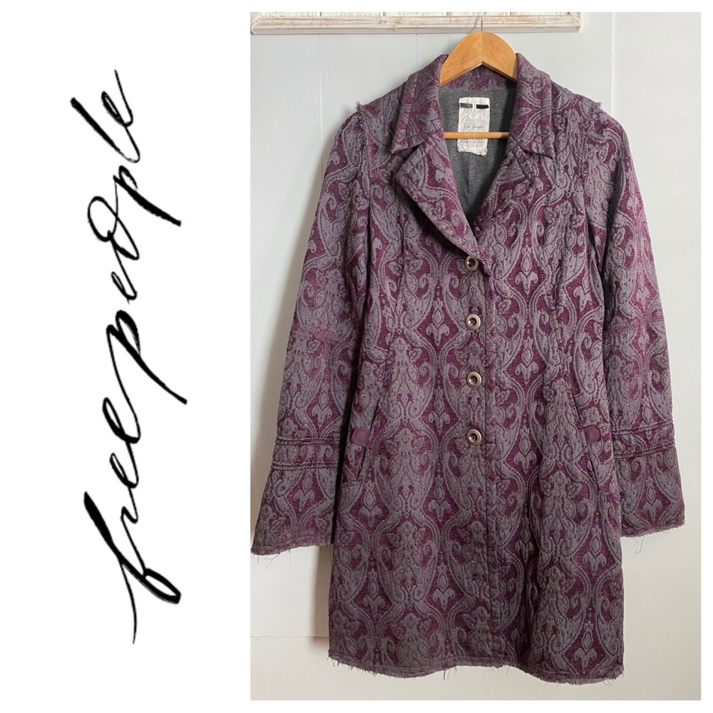 FREE PEOPLE Purple Brocade Jacquard Coat size 6